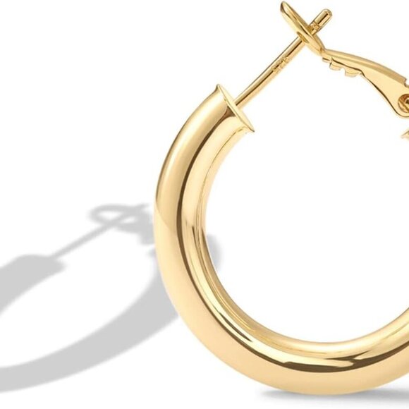 Jewelry - Sterling Silver Post Hoops 14K Gold Plated Thick Lightweight Earrings Women